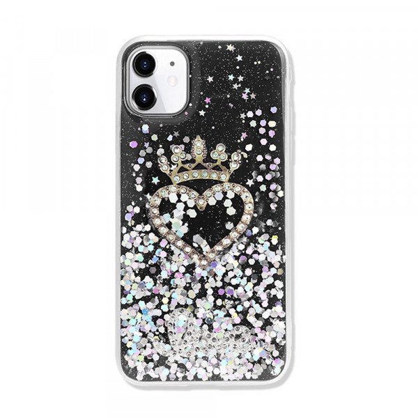 Wholesale Star Crown Heart Crystal Shiny Glitter Sparkling Jewel Case Cover for iPhone 12 / 12 Pro 6.1 (Black)